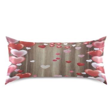 Imagem de ATTX Fronha de almofada de coração rosa vermelho com fecho de envelope para cabelo e pele, macia, respirável, suave, ambos os lados, capa de almofada de seda refrescante (King 50 cm × 101 cm, 1 peça