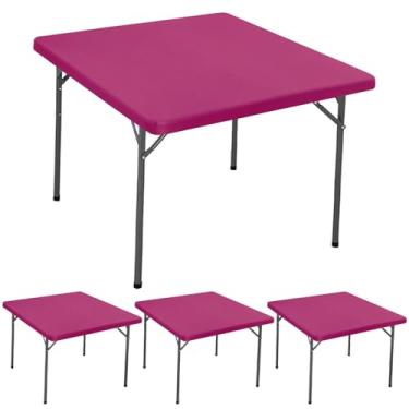 Imagem de Pacote com 4 toalhas de mesa quadradas elásticas para mesas de cartão de 91 x 91 cm, capa de mesa de piquenique à prova d'água, elástica, lavável, pátio, dobrável, para uso ao ar livre, para
