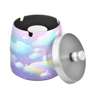 Imagem de Blueangle Cinzeiro em espiral de sorvete arco-íris com tampa para cigarros, à prova de vento/à prova de chuva, aço inoxidável, sem fumaça, inodoro, cinzeiro para uso interno ou externo (220)