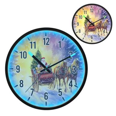 Imagem de Blueangle Relógio de parede LED que brilha no escuro e ativado por voz, silencioso, design de rena de Papai Noel de 30 cm, operado por bateria para decoração de quarto e sala de estar (215)