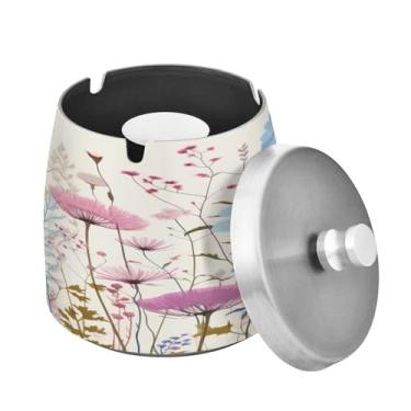 Imagem de Blueangle Cinzeiro de flores silvestres coloridas com tampa para cigarros, à prova de vento/chuva, aço inoxidável, sem fumaça, inodoro, cinzeiro para uso interno ou externo (164)