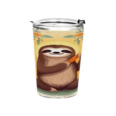 Imagem de Blueangle Copo de 340 g com tampa e canudo, copo de café com água isolada a vácuo de aço inoxidável, caneca de viagem com preguiças fofas, copo térmico para bebidas quentes e frias (375)