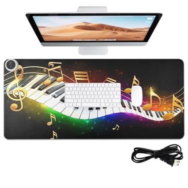 Imagem de SEHANY Mouse pad aquecido com teclas de piano tapete de mesa quente com 3 níveis de aquecimento e desligamento automático de 3 horas, 80 x 33 cm antiderrapante para jogos tapete de mouse de couro PU