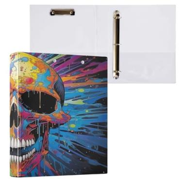 Imagem de ATTX Fichário de caveira colorida com 3 anéis de 3 cm para papel tamanho carta, 21,6 cm x 28 cm, fichários de três anéis com prancheta para material de escritório #77