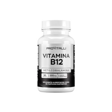 Imagem de Vitamina B12 Metilcobalamina 90 Comprimidos Mastigáveis | Provitalli | Alta Absorção e Biodisponibilidade | Suporte para Energia, Foco e Sistema Imunológico | 550mg 9,94mgc | Sabor Morango