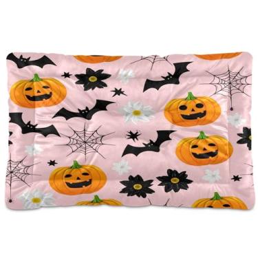 Imagem de SEHANY Cama de Halloween Pumpkins para cães e gatos com fundo antiderrapante, caixa de canil, colchão macio para animais de estimação, lavável para cães pequenos, médios e grandes, gatos, 91 x 61 cm