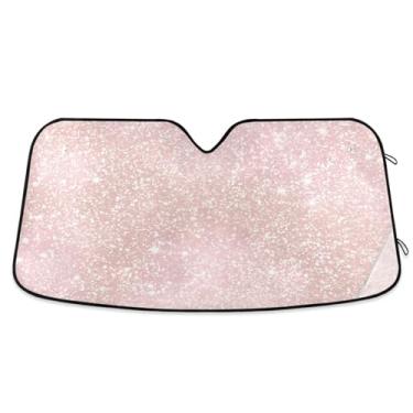 Imagem de ATTX Para-brisa de carro com textura de glitter rosa 139.7 cm x 70.1 cm Escudo solar universal com proteção UV, persiana de janela frontal automática dobrável para caminhões Sedans SUVs #287