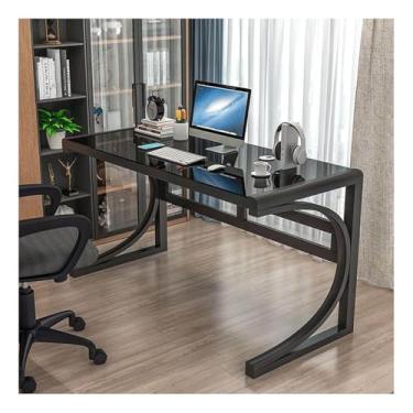 Imagem de Mesa de computador de vidro temperado, mesa de jogos com moldura de aço carbono, mesa de escritório em casa, mesa de trabalho, fácil de instalar, para sala de estar, quarto, escritório, B, 80 x 60 x