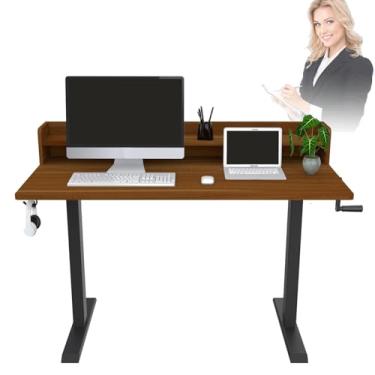 Imagem de HGTRH Mesa de pé manual, mesa de computador de altura ajustável com gancho para fone de ouvido de estante de livros 120 x 60 cm, rolamento de 70 a 113 cm, ajuste de altura para home office B