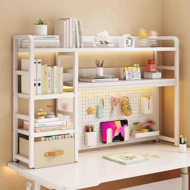 Imagem de Yadlan Mesa Hutch Dormitório, Estante de mesa de metal para desktop, estante de quadro de estudante, estante de mesa de computador multiuso, cabana de mesa para dormitório universitário 75 cm