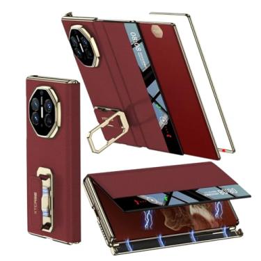 Imagem de FWYANZH Capa de couro para Huawei Mate Xts/XT, Smart Clear View Window Flip Cover Suporte oculto Proteção de câmera galvanizado luxo à prova de choque, vermelho, Mate XTs