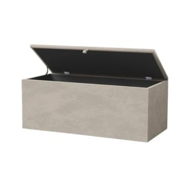 Imagem de Baú Organizador Puff Estofado 90x40x42cm Multiuso com Tampa Desenhada para Sala,Quarto e Decoração(Tampa Captone Bege,4 Cm)