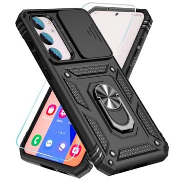 Imagem de SunStory Capa compatível com Samsung Galaxy S23 FE 5G com protetor de tela HD e capa de câmera deslizante e suporte de anel girado, capa de telefone [de grau militar], DerkBlack