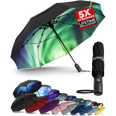 Imagem de Guarda-chuva de viagem TUMELLA mais forte à prova de vento (compacto, superior e bonito), pequeno, forte, mas leve, portátil e automático, guarda-chuva de chuva dobrável, durável e premium, serve para