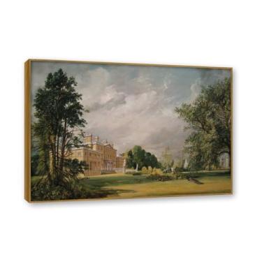 Imagem de Moldura de teca. Arte em tela romantismo estilo constable (paisagem 40), pintura de paisagem inglesa emoldurada, decoração de parede elegante para sala de estar escritório. 70 x 98 cm - 27,5 x 38,6