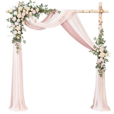 Imagem de Ling's moment Kit de flores de arco de casamento com cortinas, pacote com 5, 2 arranjos de flores, 3 peças de cortinas transparentes para pendurar branco, decoração floral rosa artificial, creme para