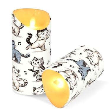 Imagem de Blueangle Pacote com 2 velas fofas sem chama para gatos dançantes com controle remoto e temporizador, velas LED cintilantes (7,6 cm x 9,9 cm) para decoração de casa, casamento, acampamento (26)
