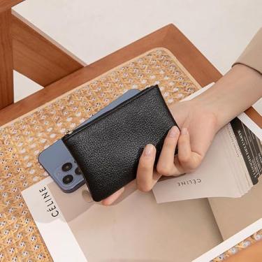 Imagem de Porta-moedas pequena com 2 bolsos com zíper, carteira feminina porta-chaves elegante mini bolsa com anel de chaveiro para cartões, chaves, moedas - preta