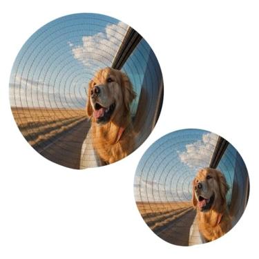 Imagem de Wassud Conjunto de trivet Happy Dog para pratos quentes, suportes redondos de algodão, almofadas quentes, porta-copos elegantes, decoração de cozinha e acessórios, 2 peças