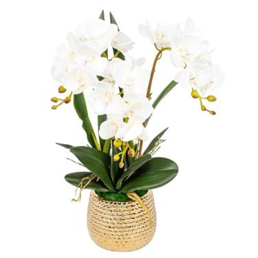 Imagem de LMJYU Flor artificial com vaso de porcelana orquídeas falsas PU Phalaenopsis flores artificiais casa orquídea artificial 53 cm floral falso
