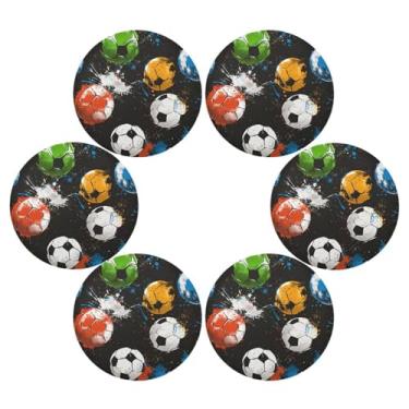 Imagem de Wassud Jogo americano conjunto de 6 bolas de futebol americano tapetes redondos para cozinha e jantar tapetes laváveis resistentes ao calor decoração de mesa 39 cm