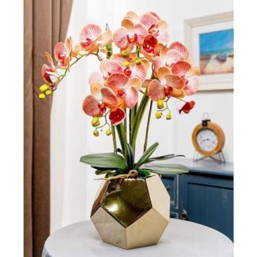 Imagem de LMJYU Orquídea artificial 61 cm Flor artificial com vaso Phalaenopsis flores artificiais em vaso de poliuretano falso floral