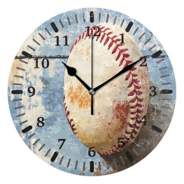 Imagem de CEBUGI 1 relógio de parede de beisebol, 1 relógio redondo operado por bateria, relógios de parede silenciosos sem tique-taque para cozinha, banheiro, quarto, escritório, decoração 25,4 cm