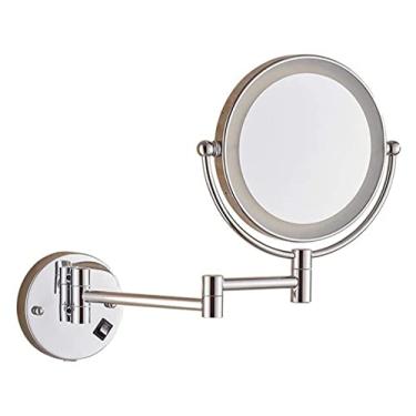 Imagem de YYBOES Espelho de maquiagem montado na parede Espelho de beleza de 20 cm com ampliação de 5X Espelho de maquiagem de LED dupla face