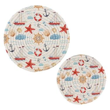 Imagem de Wassud Trivet vintage de veleiros para pratos quentes, suportes de panela redondos de algodão, almofadas quentes, porta-copos elegantes, decoração de cozinha e acessórios, 2 peças