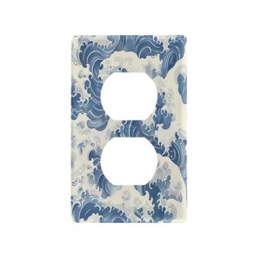 Imagem de Wassud Waves Light Switch Cover Plate Decorative Outlet Covers Placa de parede para tomadas elétricas duplex 4,53 x 2,76 polegadas