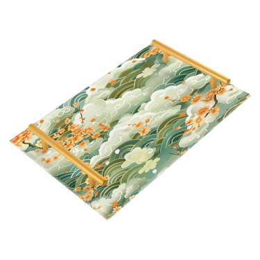 Imagem de Wassud Bandeja de banheiro ondulada verde claro bandejas de perfume de acrílico com alça de maquiagem bandeja de cômoda para quarto e cozinha, 30 x 20 cm