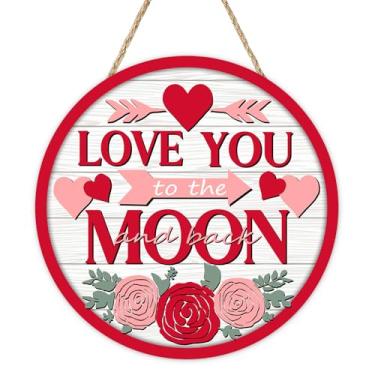 Imagem de Bolisom Placa para porta da frente do Dia dos Namorados, Love You to The Moon and Back Rose Hearts, cabide de madeira, varanda, decoração de casa, casa de fazenda, aniversário de casamento, guirlanda
