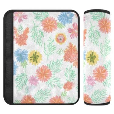 Imagem de Burbuja Capa para cinto de segurança de carro com flores coloridas, macio, confortável, protetor de cinto de segurança para alça de ombro de assento, 1 par pequeno