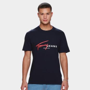 Imagem de Camiseta Tommy Jeans Singtr Dna Masculina, Marinho, P