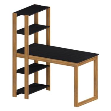 Imagem de Mesa Escrivaninha com Estante 4 prateleiras Licce DRD Móveis (Preto/Freijó)