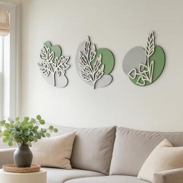 Imagem de Kit 3 Quadros Decorativos Abstratos Folhas em MDF para Sala Quarto Escritório(Cinza)