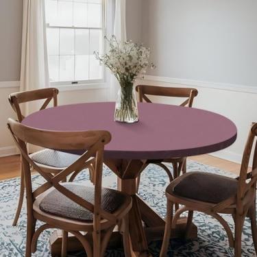 Imagem de Opstellen Toalha de mesa redonda ajustada à prova d'água, vinil para ambientes internos e externos, capa circular para mesas de 101,6 a 111,8 cm, jantar, cozinha, apartamento, casa, festas, presentes