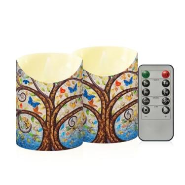 Imagem de Wassud Velas coloridas sem chama de árvore com controle remoto, velas realistas cintilantes com temporizador, velas decorativas para Natal, casamento, festa, decoração de casa pequenas