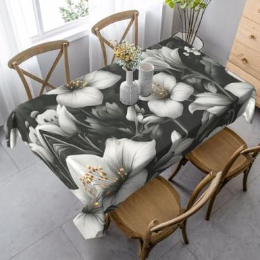 Imagem de ZTPOWQA Toalha de mesa de jantar com estampa de flores, 89 x 139 cm, retangular, impermeável, reutilizável, festa de jantar