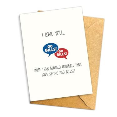 Imagem de Podagree I Love You More Than Buffalo Fans Love Saying 'Go Bills!' Cartão de amor de futebol para fãs de esportes, perfeito para o dia dos namorados, individual 14 x 20 cm dobrado com envelope