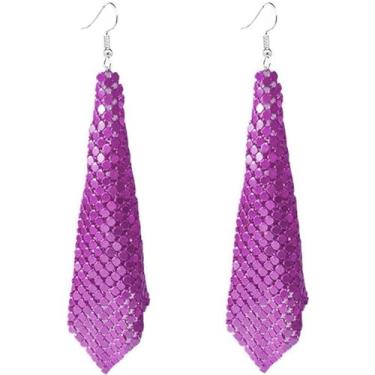 Imagem de coadipress Brincos pendentes de borla de lantejoulas de malha de metal para mulheres meninas na moda leve encantos discoteca vintage coloridos brincos de gancho longo nupcial joias de casamento, Zinco, desconhecido