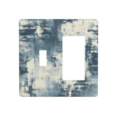 Imagem de Naiqadnehz Capas de tomada padrão abstrato azul branco 1 interruptor 1 interruptor de luz combo interruptor de luz placa de interruptor elétrico placa de parede para sala de estar decoração de casa