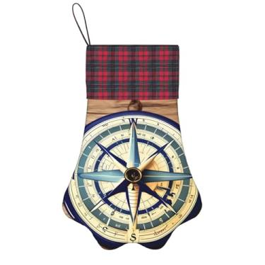 Imagem de SKKNT Meias de Natal com estampa de bússola de veleiro marítimo, animais de estimação, decoração de Natal, cães, gatos, árvores, doces, presente, conveniente