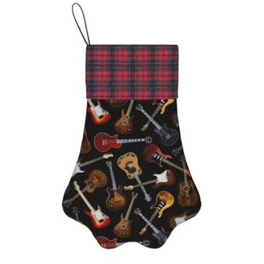 Imagem de SKKNT Impressão de guitarras meias de Natal animais de estimação decoração de natal cães gatos árvore decoração doce presente conveniente