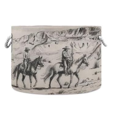 Imagem de JUZIHAI Cesto de armazenamento dobrável retrô caubói ocidental cesto de roupa suja para bebê, cobertor com alças de corda de algodão, caixa de brinquedos dobrável, organizador de armário para quarto