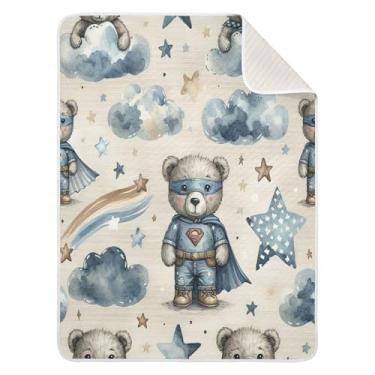 Imagem de Qilmy Superteddy Cobertor de bebê 76 x 101 cm, cobertor infantil de algodão macio para meninos e meninas, cobertor leve e quente para bebês de berço, soneca, recém-nascidos