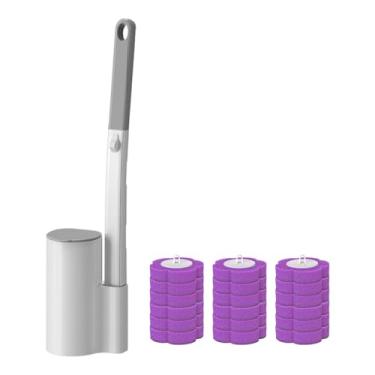 Imagem de FytStycale Escova de Vaso Sanitário Descartável para Montagem Na Parede, Prática E Fácil de Usar, com Suporte E de Limpeza para Banheiros Domésticos, Roxo, Tamanho real