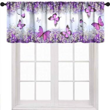 Imagem de Lnepty Vaso de cozinha borboleta roxa, primavera, lavanda, floral, primavera, verão, planta botânica, casa de fazenda, tratamento de janela para quarto, sala de estar, banheiro, 1 peça, 137 x 45 cm