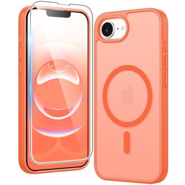 Imagem de FNTCASE Capa para iPhone 16e: Capa fina magnética fosca translúcida fosca de grau militar à prova de choque | Capas protetoras duráveis à prova de quedas finas (G-Orange)