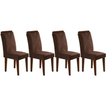 Imagem de Cadeira Sala De Jantar Amsterdã Madeira Kit 4 Un Capuccino - Veludo Marrom - Rufato